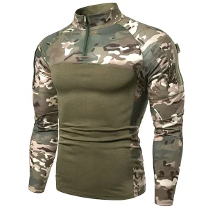 New Camouflage Men's T-Shirts Half Zipper Stand Neck Thick Fleece Shirts Outdoor Sports Athletic Tops Long Sleeve T shirts