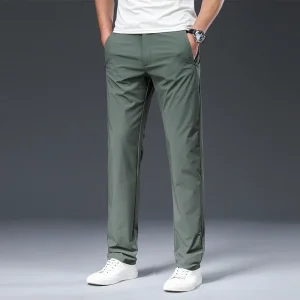 BROWON 2025 Male Trousers Summer New Nylon Solid Color Straight Mid Loose Full Length Smart Casual Pants Work Pants